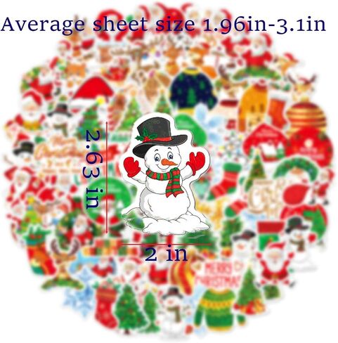 100Pcs Holographic Christmas Stickers,Funny Kawaii Glitter Sticker Pack,Waterproof Vinyl Stickers Include Santa Claus,Christmas Tree,Elk,Bells,Etc Christmas Best Gifts for Kids and Teens in Saudi Arabia