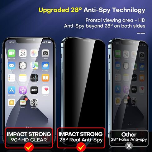 واقي شاشة من الزجاج المقوى للخصوصية من ImpactStrong لهاتف iPhone 14 Pro Max [إطار سهل التركيب] [خالي من الفقاعات] [صلابة 9H] صديق للحافظة، 6.7 بوصة - (عبوتان) in Kuwait