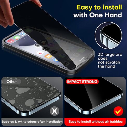 واقي شاشة من الزجاج المقوى للخصوصية من ImpactStrong لهاتف iPhone 14 Pro Max [إطار سهل التركيب] [خالي من الفقاعات] [صلابة 9H] صديق للحافظة، 6.7 بوصة - (عبوتان) in Kuwait