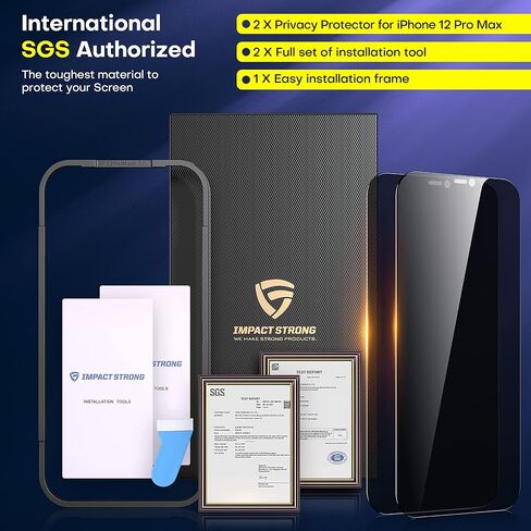واقي شاشة من الزجاج المقوى للخصوصية من ImpactStrong لهاتف iPhone 14 Pro Max [إطار سهل التركيب] [خالي من الفقاعات] [صلابة 9H] صديق للحافظة، 6.7 بوصة - (عبوتان) in Kuwait