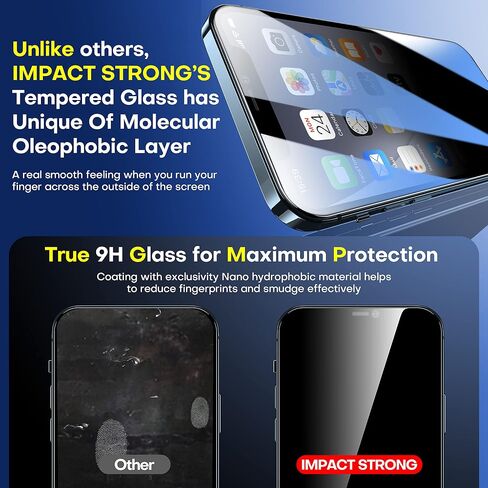 واقي شاشة من الزجاج المقوى للخصوصية من ImpactStrong لهاتف iPhone 14 Pro Max [إطار سهل التركيب] [خالي من الفقاعات] [صلابة 9H] صديق للحافظة، 6.7 بوصة - (عبوتان) in Kuwait