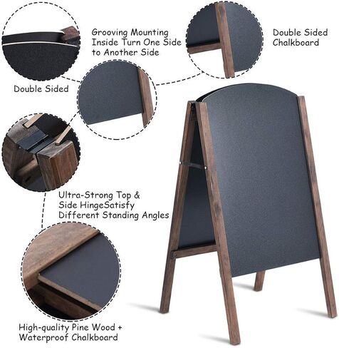 Tangkula 40 x 26 Inches A-Frame Chalkboard Sign, Rustic Wooden Double-Sided Standing Sidewalk Chalkboard Sign Sandwich Board, Ideal for Businesses Wedding Announcements & Events in Saudi Arabia