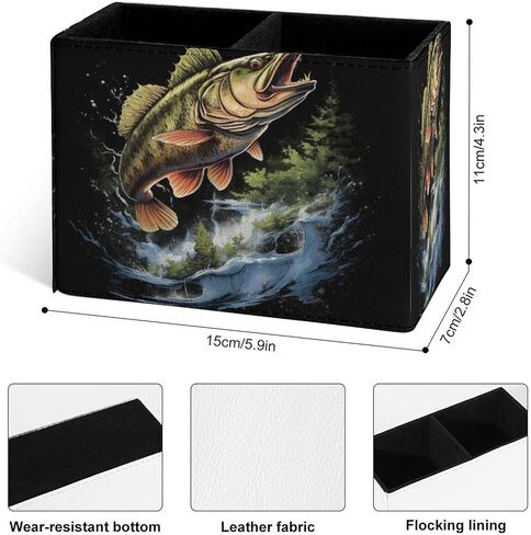 Famame Bass Fish Fishing Hunting Camping Pencil Holder for Desk, Leather Desktop Container Pen Cup Storage Study Table Pen Organizer Makeup Brush Holder for Classroom Office Home in Saudi Arabia