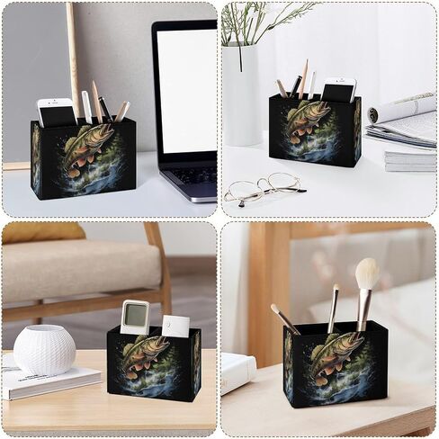 Famame Bass Fish Fishing Hunting Camping Pencil Holder for Desk, Leather Desktop Container Pen Cup Storage Study Table Pen Organizer Makeup Brush Holder for Classroom Office Home in Saudi Arabia