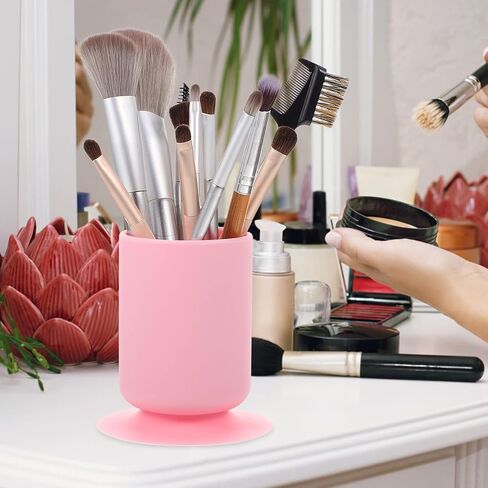 2pcs Holder Silicone Pot Glass Multi-functional Cup Desktop Office Suction Anti Brush Cosmetic Pencil Multipurpose Stand Makeup Home Stationery White Container Pen Art in Saudi Arabia