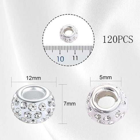 120Pcs Large Hole Beads Rhinestone European Beads for Bracelet Jewelry Making 12mm Diamond Snake Chain Supplies DIY Crafts Charm Crystal Rondelle Spacer Beads for Pens(Mixcolors) in Kuwait