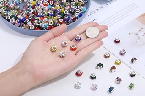 120Pcs Large Hole Beads Rhinestone European Beads for Bracelet Jewelry Making 12mm Diamond Snake Chain Supplies DIY Crafts Charm Crystal Rondelle Spacer Beads for Pens(Mixcolors) in Kuwait