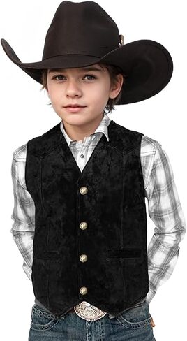 Retro Boys Western Vest Suede Cowboy Style Costume Vest Casual Waistcoat in Saudi Arabia