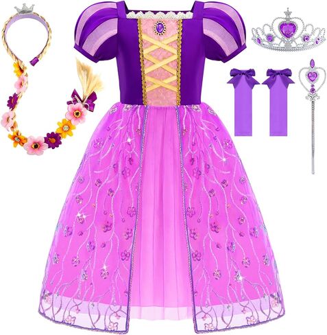 Princess Dresses for Girls Puff Sleeve Princess Costume Purple Princess Dress Up Clothes for Halloween Cosplay Party in Saudi Arabia