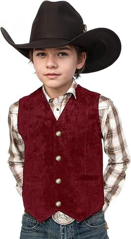 Retro Boys Western Vest Suede Cowboy Style Costume Vest Casual Waistcoat in Saudi Arabia