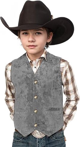 Retro Boys Western Vest Suede Cowboy Style Costume Vest Casual Waistcoat in Saudi Arabia