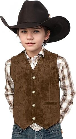 Retro Boys Western Vest Suede Cowboy Style Costume Vest Casual Waistcoat in Saudi Arabia