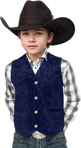 Retro Boys Western Vest Suede Cowboy Style Costume Vest Casual Waistcoat in Saudi Arabia