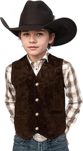Retro Boys Western Vest Suede Cowboy Style Costume Vest Casual Waistcoat in Saudi Arabia