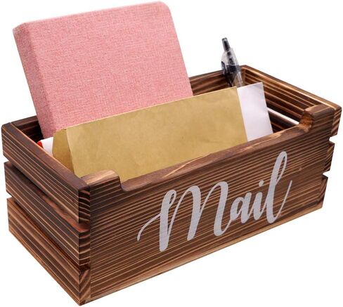 Mail Organizer Mail Holder Countertop with 2 Slots, Wood Mail Basket for Wall Table Desk, Envelope Bill Holder for Home Office Decor (Black-2) in Saudi Arabia