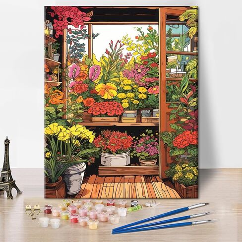 TUMOVO DIY Paint by Number for Adult, Florsit Flower Shop Paint by Numbers, Architecture Building Adult Paint by Numbers Kits on Canvas, 16X20 Inch Flowers Paint by Numbers for Adults Beginners in Saudi Arabia