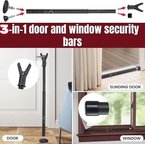 Door Stoppers Security Bar 2-in-1 Door and Window Security Bar 29-45in Potable and Adjustable Security Door Stopper for Sliding Door Window Apartment Home Hotel Travel Child Safety（2 Pack ） in Saudi Arabia