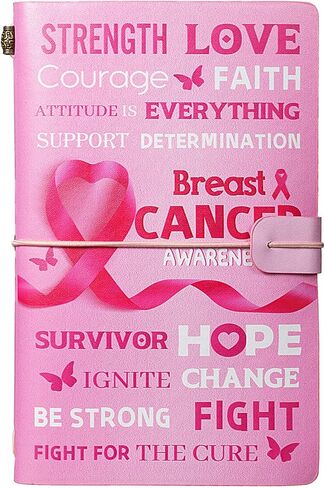 هدية للتوعية بسرطان الثدي، دفتر ملاحظات مبطن بشريط جلدي وردي، هدايا الناجيات من السرطان للنساء والأصدقاء المرضى، مجلة سفر ملهمة، دفتر مذكرات قوة الأمل والإيمان والشجاعة in Kuwait