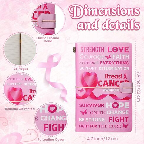 هدية للتوعية بسرطان الثدي، دفتر ملاحظات مبطن بشريط جلدي وردي، هدايا الناجيات من السرطان للنساء والأصدقاء المرضى، مجلة سفر ملهمة، دفتر مذكرات قوة الأمل والإيمان والشجاعة in Kuwait