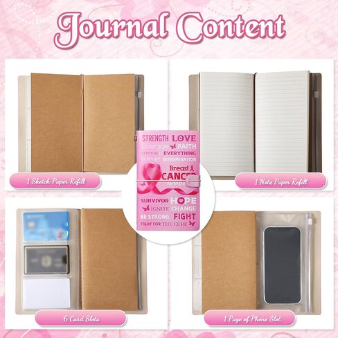 هدية للتوعية بسرطان الثدي، دفتر ملاحظات مبطن بشريط جلدي وردي، هدايا الناجيات من السرطان للنساء والأصدقاء المرضى، مجلة سفر ملهمة، دفتر مذكرات قوة الأمل والإيمان والشجاعة in Kuwait