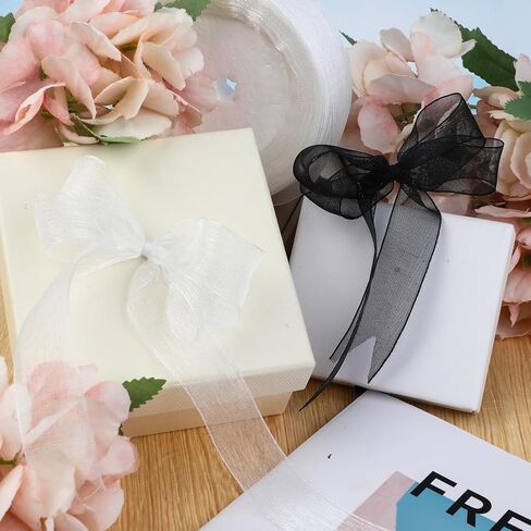 Molain White Ribbon, 50 Yards 4/5 inch White Organza Chiffon Ribbon for Gift Wrapping Flower Bouquet Bow Making Wedding Party Home Decoration Wreath Sewing DIY Hair Accessories Decoration in Saudi Arabia