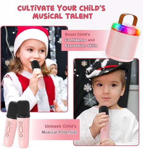 آلة كاريوكي صغيرة للأطفال محمولة بلوتوث 5.3 مكبر صوت LED مع 2 ميكروفونات لاسلكية هدايا كاريوكي للفتيات والأولاد وأعياد الميلاد وحفلات المنزل الداخلية والخارجية (أرجواني) in Kuwait