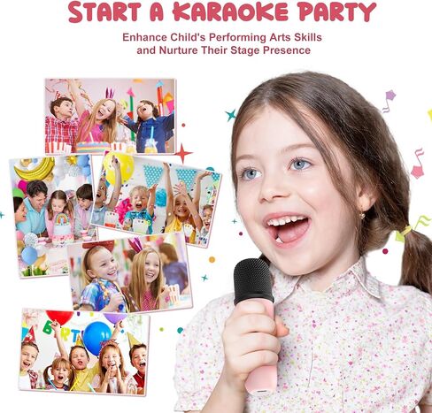 آلة كاريوكي صغيرة للأطفال محمولة بلوتوث 5.3 مكبر صوت LED مع 2 ميكروفونات لاسلكية هدايا كاريوكي للفتيات والأولاد وأعياد الميلاد وحفلات المنزل الداخلية والخارجية (أرجواني) in Kuwait