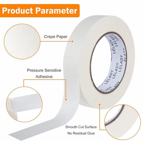 Masking Tape - 1 Inch x 60 Yards, 6 Rolls, White, Artist, No Residue, Craft, High Adhesive, Decorative, DIY, Arts, Labeling, Handmade in Kuwait