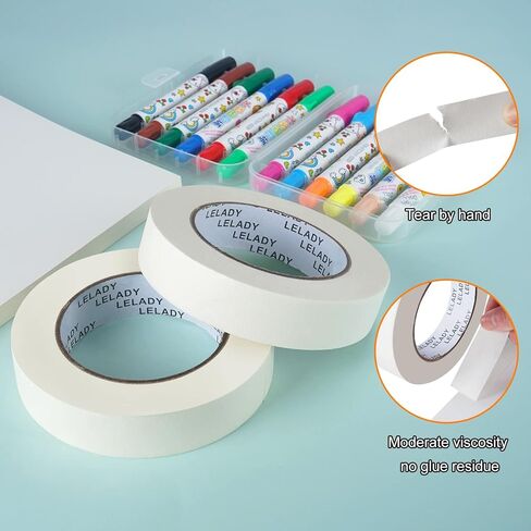 Masking Tape - 1 Inch x 60 Yards, 6 Rolls, White, Artist, No Residue, Craft, High Adhesive, Decorative, DIY, Arts, Labeling, Handmade in Kuwait
