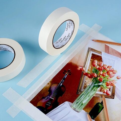 Masking Tape - 1 Inch x 60 Yards, 6 Rolls, White, Artist, No Residue, Craft, High Adhesive, Decorative, DIY, Arts, Labeling, Handmade in Kuwait