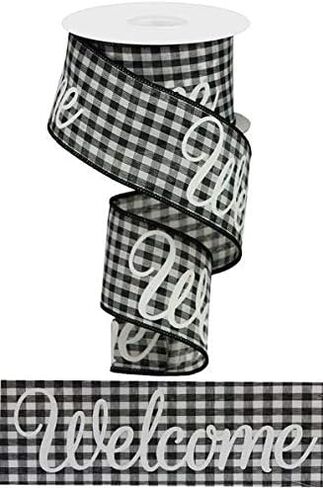 Welcome Script Wired Edge Ribbon, Light Grey White - 2.5 Inches x 10 Yards in Saudi Arabia