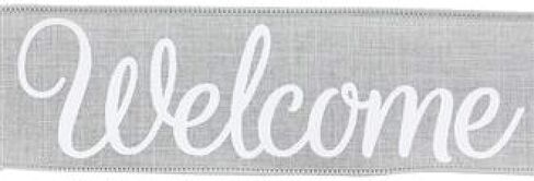 Welcome Script Wired Edge Ribbon, Light Grey White - 2.5 Inches x 10 Yards in Saudi Arabia
