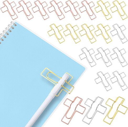 18 Pcs Pen Holder for Notebook Cross Metal Pen Clips Large Size Pencil Clips Holder Rose Gold Silver Christian Paper Clip Holder for Bible Office School Supplies God Religious Accessories in Saudi Arabia