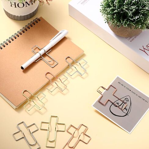 18 Pcs Pen Holder for Notebook Cross Metal Pen Clips Large Size Pencil Clips Holder Rose Gold Silver Christian Paper Clip Holder for Bible Office School Supplies God Religious Accessories in Saudi Arabia
