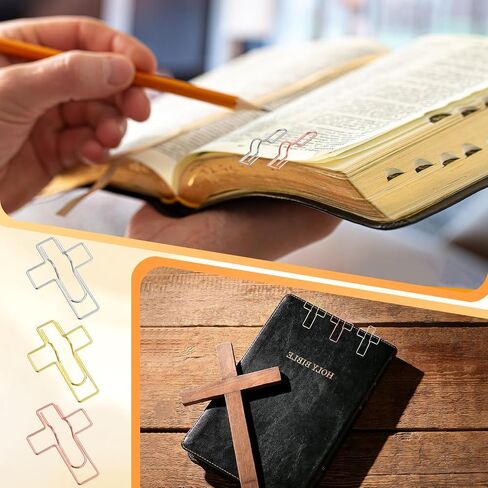 18 Pcs Pen Holder for Notebook Cross Metal Pen Clips Large Size Pencil Clips Holder Rose Gold Silver Christian Paper Clip Holder for Bible Office School Supplies God Religious Accessories in Saudi Arabia