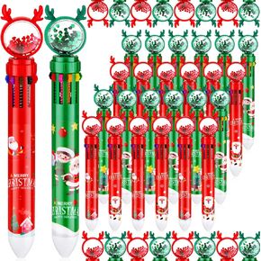 64 Pcs Christmas Ballpoint Pens 10 in 1 Multicolor Retractable Christmas Ballpoint Pens Multicolor Pens Christmas Series Pens Xmas Tree Santa Pens for Christmas Party Gift School Office Supplies