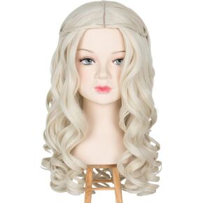 Miss U Hair Adult Women Girls Christmas Wig Long Blonde Braid Wig with Red Beads Necklace Bow