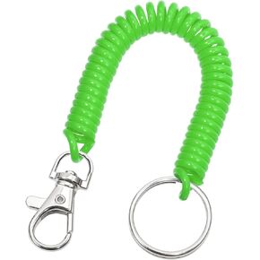 Mini Skater 6Pcs Spiral Retractable Spring Coil Keychain Holder Lanyard Anti-Lost Stretch Cord Safety Key Ring with Metal Lobster Clasp (Green)