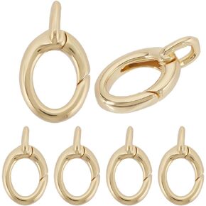 SUNNYCLUE 1 Box 6Pcs Jewelry Oval Clasp Small Carabiner Ring Jewelry Real 18K Gold Plated Brass Spring Gate Trigger Keyring Snap Hook Buckle for Purse Jewelry Making Bracelet Bags Lanyard DIY Crafts