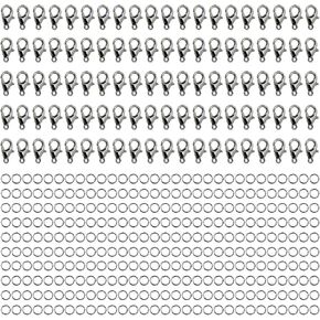 Tupalizy 100PCS 12x6mm Lobster Claw Clasps Fastener Hook with 300PCS 0.7x5mm Open Jump Rings for Bracelet Necklace Keychain Jewelry Making Craft Project Bag Purse Charm Accessories (Gold)