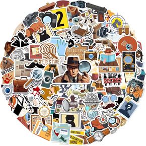 100 Pcs Detective Stickers, Secret Agent Spy Birthday Party Decorations Detective Themed Party Decorations Gifts Vinyl Waterproof Stickers for Kids Teens for Water Bottle Laptop