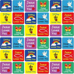 480 Pcs Jesus Loves You Self Adhesive Paper Christian Stickers for Kids Multi Color Catholic Butterfly Rainbow Dove Heart Fish Religious Stickers for Jesus(Cute Style)