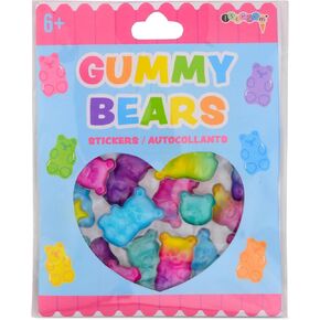 مجموعة ملصقات ملونة بألوان قوس قزح من iscream Gummy Bears Soft Puffy Gel مكونة من 23 قطعة