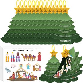 24 Sets Christmas Nativity Crafts for Kids Christmas Tree Nativity Sets DIY Nativity Stickers Religious Christmas Tree Nativity Story Books Jesus Nativity Scene Storytelling Play Kits