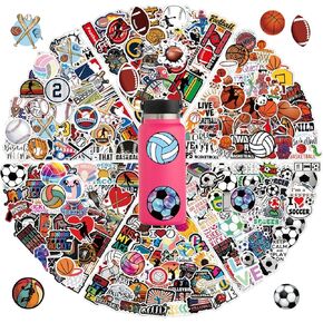 300Pcs Mixed Balls Cool Vinyl Sports Stickers, Water Bottle Stickers for Laptop Scrapbook Skateboard Journaling Helmet Football Soccer Decals School Reward for Kids Teens Adults Party Favors