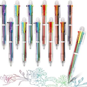 SFLHHDM 12 Pack Ballpoint Pens, 6-in-1 Multicolor Retractable Pens, 0.5mm Vivid Ink, Easy to Use, Multipurpose, Perfect for School, Office, Parties, Gifts