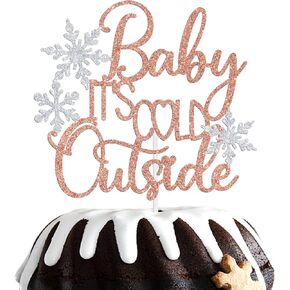 غلاف كعكة Baby It's Cold Outside - لوازم تزيين حفلات عيد الميلاد الأول من ندفة الثلج الصغيرة لحفلات أعياد الميلاد الشتوية الأولى للطفل الصبي والبنات، بريق فضي وذهبي وردي