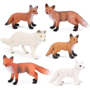 6 Pcs Simulated Fox Cake Toppers Forest Animal Models Figure Toy Playset Collection, Woodland Creatures Fawn Figurines Science Educational Props