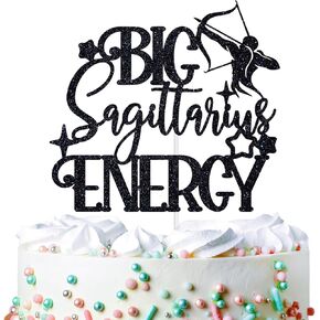 Big Sagittarius Energy Cake Topper, Happy Birthday Cake Decor in December/November, Sagittarius Season, 12 Constellation Funny Horoscope Zodiac Birthday Party Decorations Supplies, Black Glitter