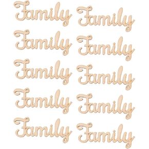 SUPVOX 10pcs Unfinished Family Wood Words Ornaments, Rustic Crafts Wooden Family Letters Alphabet Script for Christmas Tree Crafts Home Wedding DIY Decorations